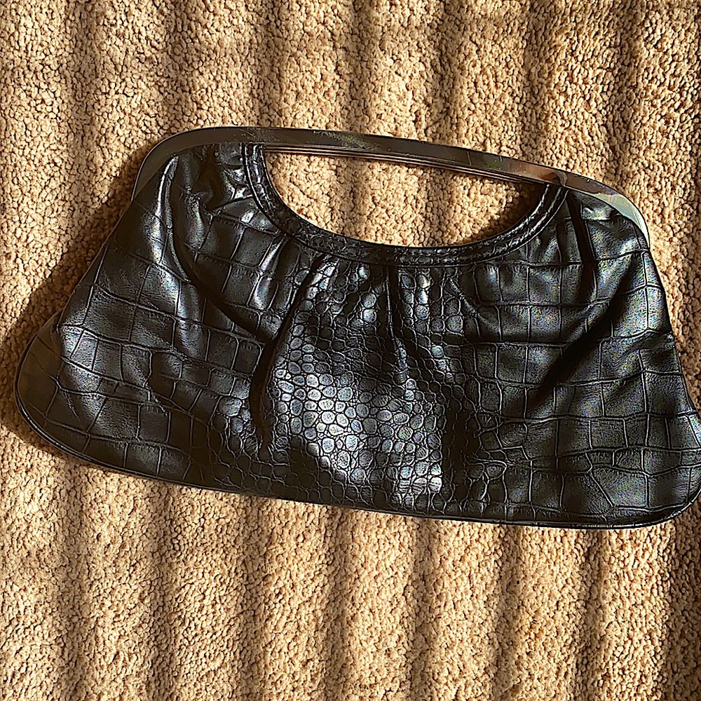 Black faux animal skin mini bag